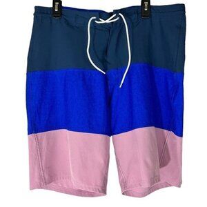 Old Navy Mens Colorblock Drawstring Board Shorts 36 Blue Pink Swim Trunks Beach